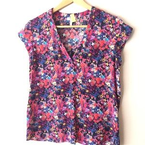 Joie Silk Top Floral Watercolor Cap Sleeves